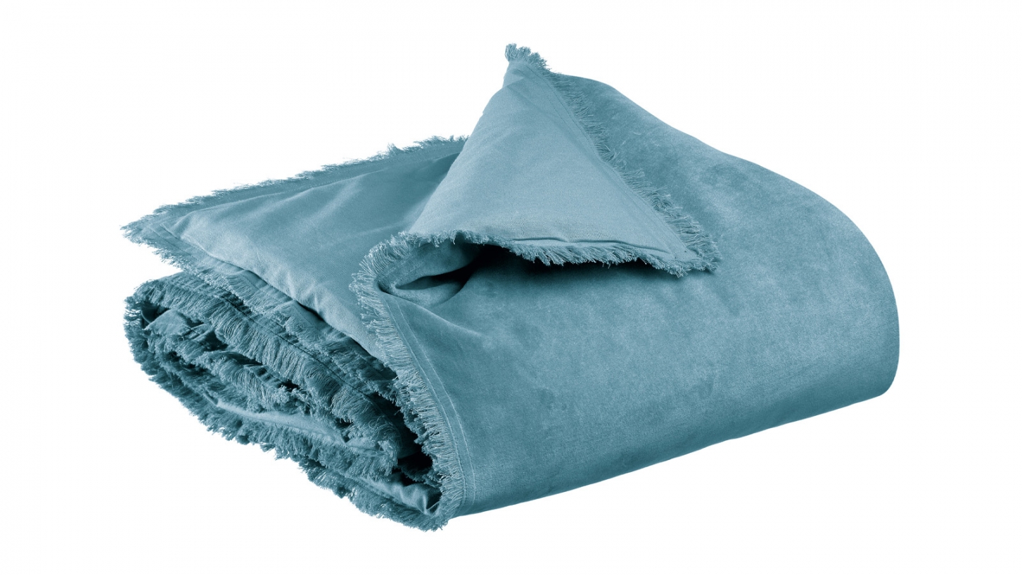 Edredon en velours Bleu acier 85 x 200 cm - Fara