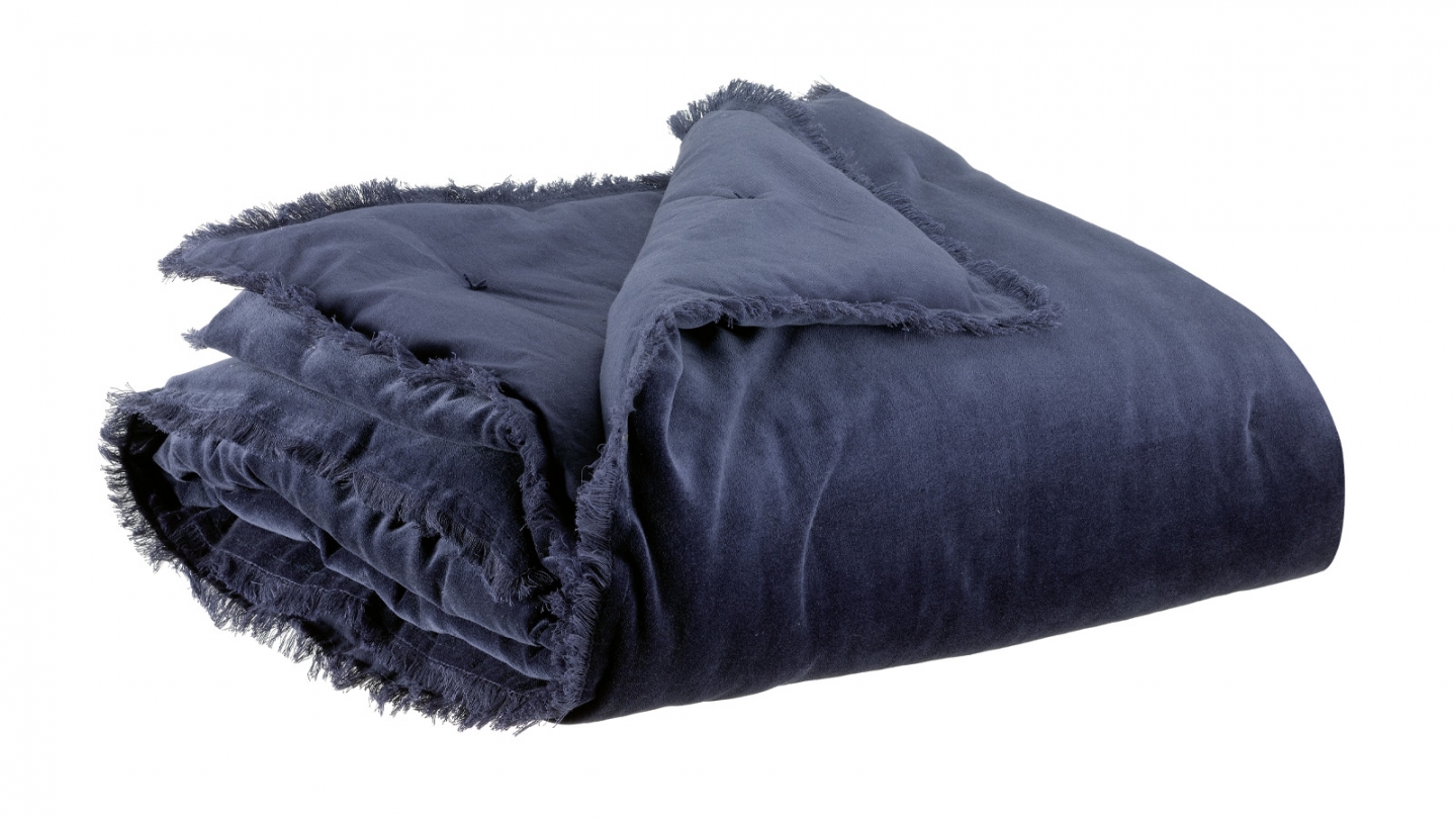 Jeté de lit en velours Bleu marine 260 x 260 cm - Fara