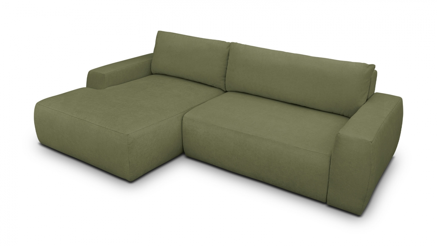 Canapé d'angle gauche convertible 3 places en tissu chenille vert olive - Sonny