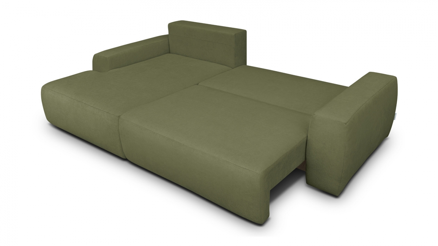 Canapé d'angle gauche convertible 3 places en tissu chenille vert olive - Sonny