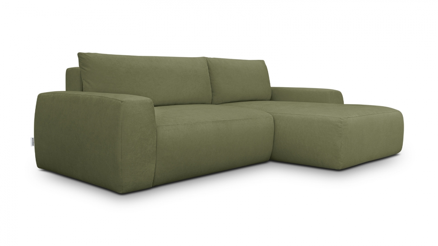 Canapé d'angle droit convertible 3 places en tissu chenille vert olive - Sonny