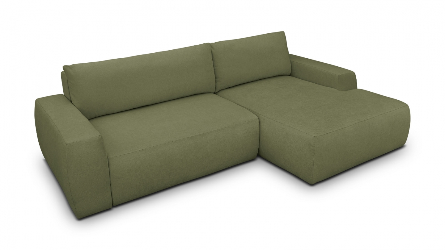 Canapé d'angle droit convertible 3 places en tissu chenille vert olive - Sonny