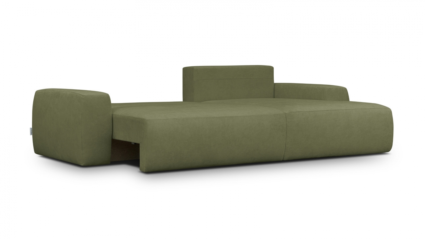 Canapé d'angle droit convertible 3 places en tissu chenille vert olive - Sonny