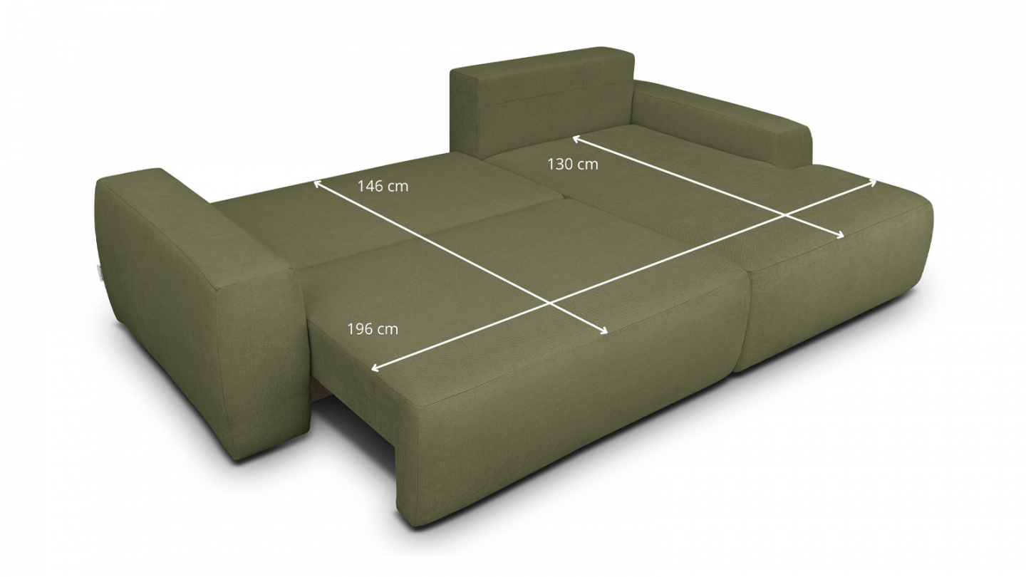 Canapé d'angle droit convertible 3 places en tissu chenille vert olive - Sonny