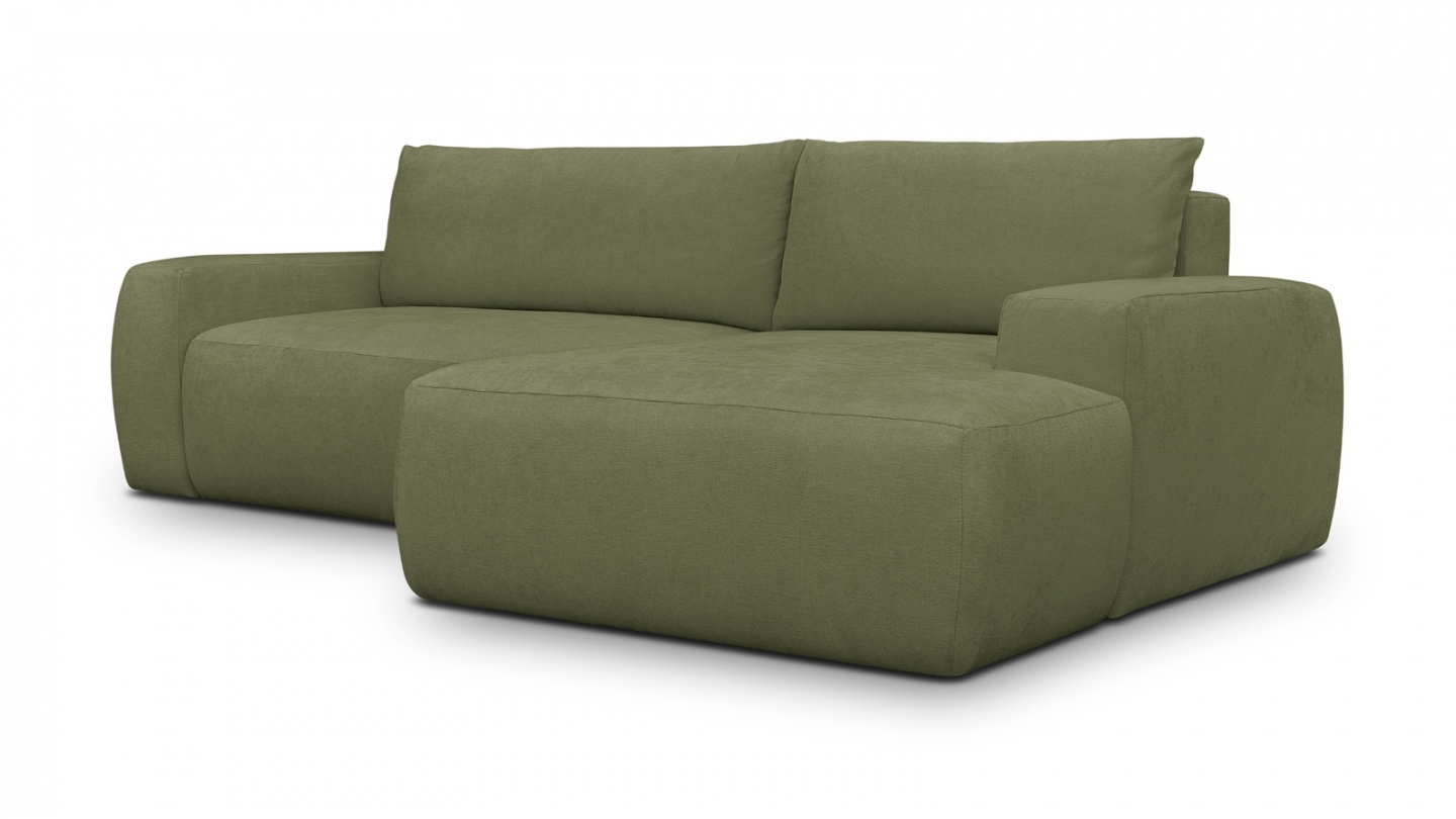 Canapé d'angle droit convertible 3 places en tissu chenille vert olive - Sonny