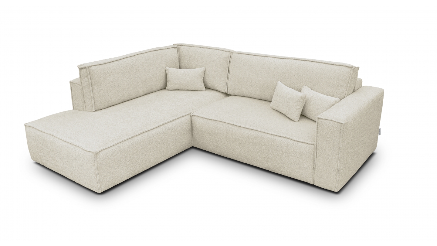 Canapé d'angle ouvert à gauche convertible 3 places en tissu bouclé beige - Emma