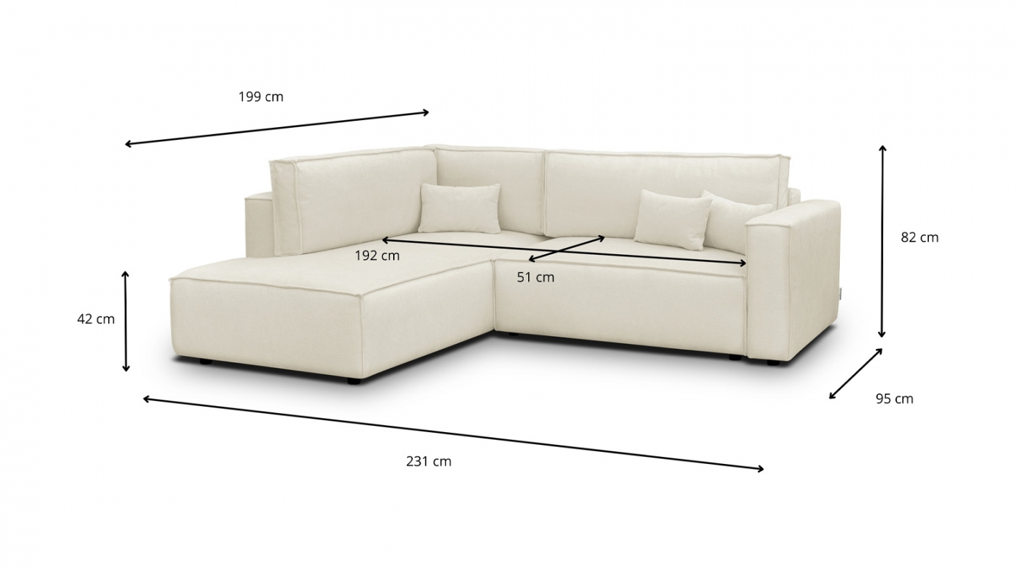 Canapé d'angle ouvert à gauche convertible 3 places en tissu chenille beige - Emma