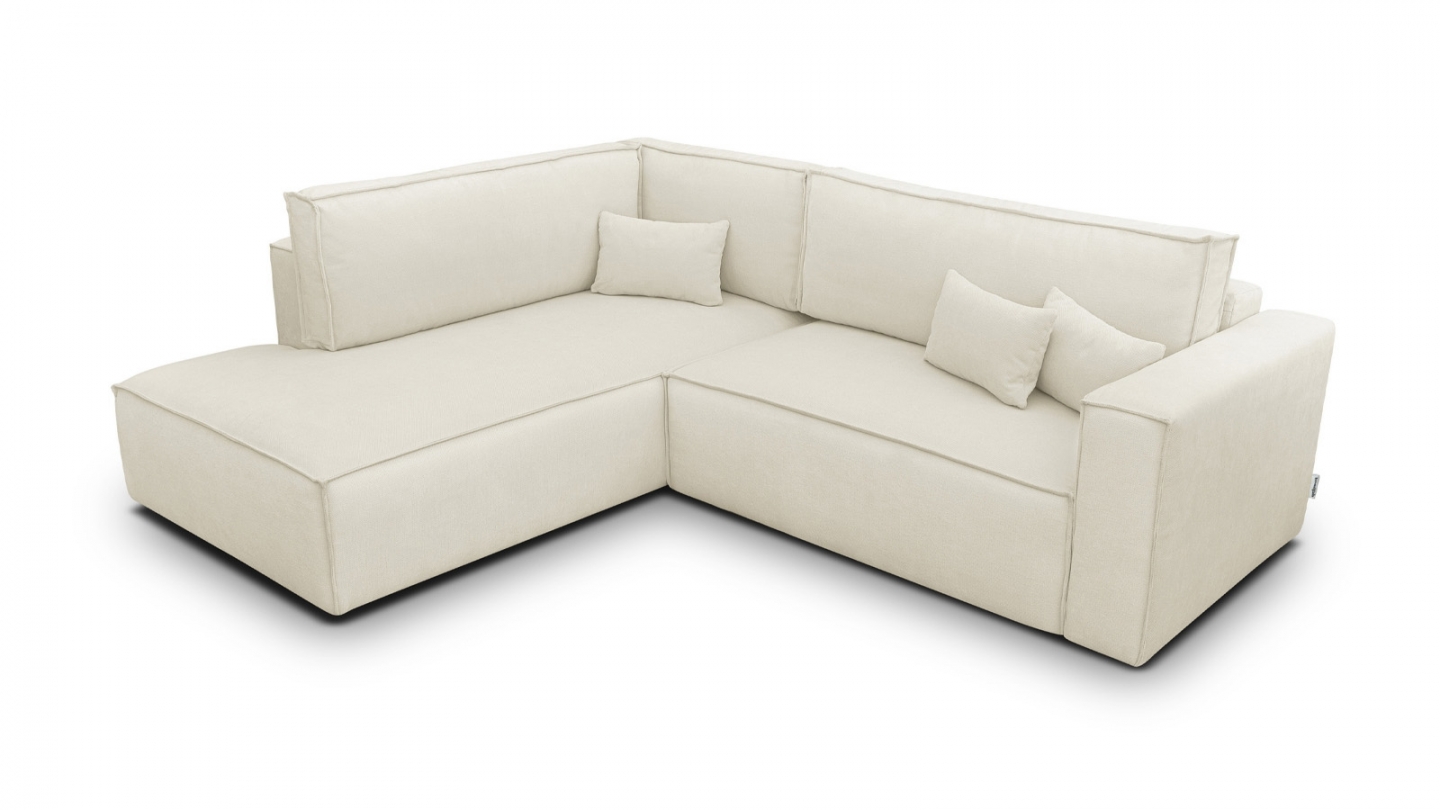 Canapé d'angle ouvert à gauche convertible 3 places en tissu chenille beige - Emma