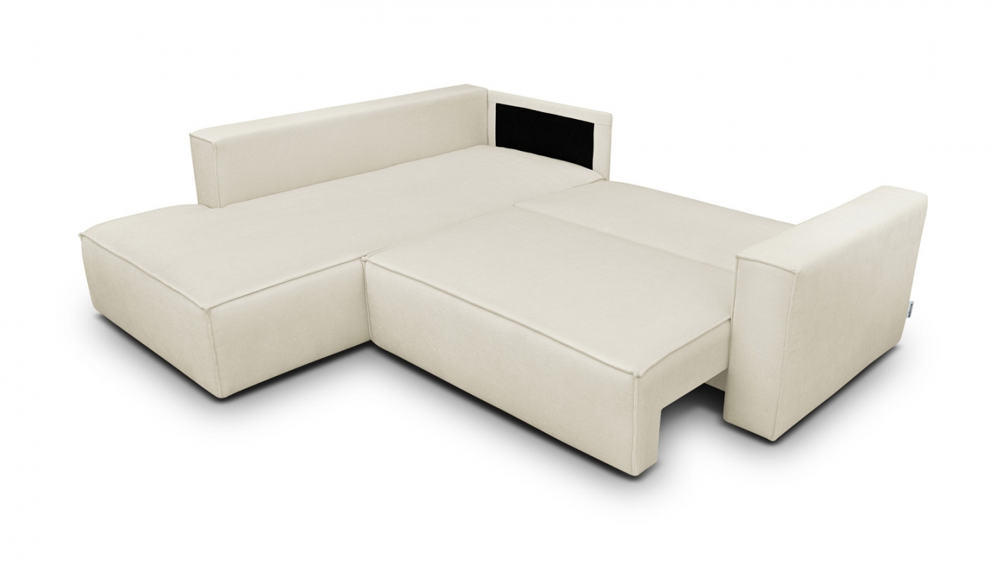 Canapé d'angle ouvert à gauche convertible 3 places en tissu chenille beige - Emma