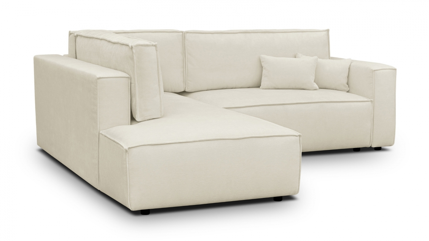 Canapé d'angle ouvert à gauche convertible 3 places en tissu chenille beige - Emma