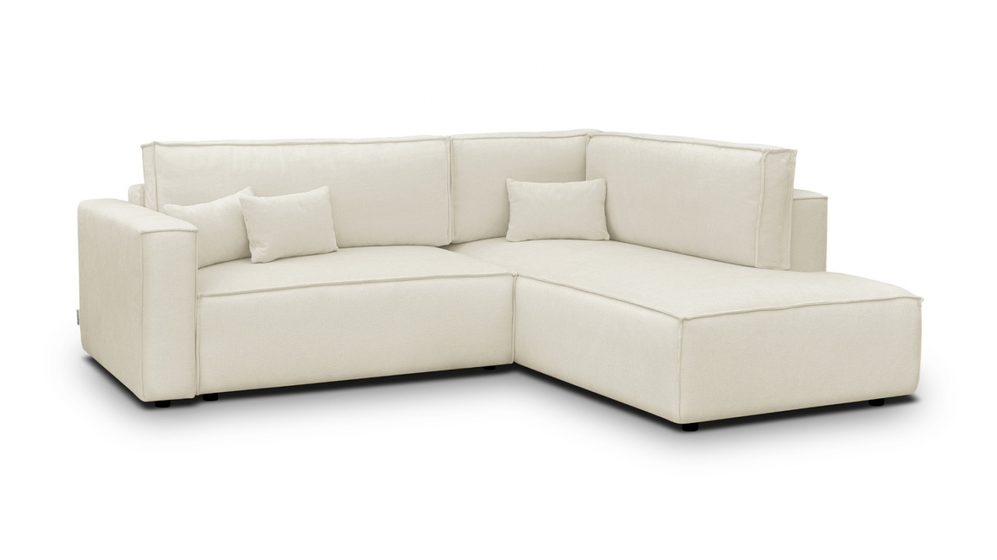 Canapé d'angle ouvert à droite convertible 3 places en tissu chenille beige - Emma