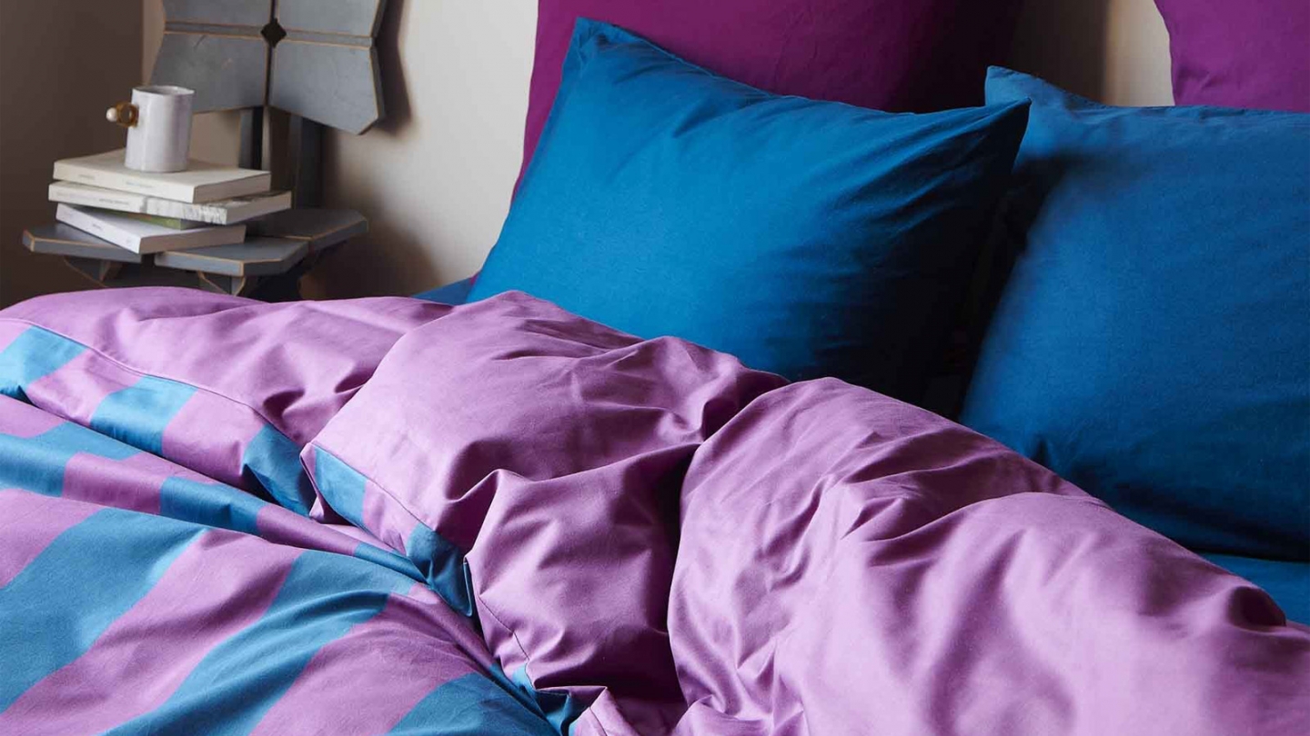 Housse de couette en coton bio rayée Violet/bleu 220 x 240 cm - Malo