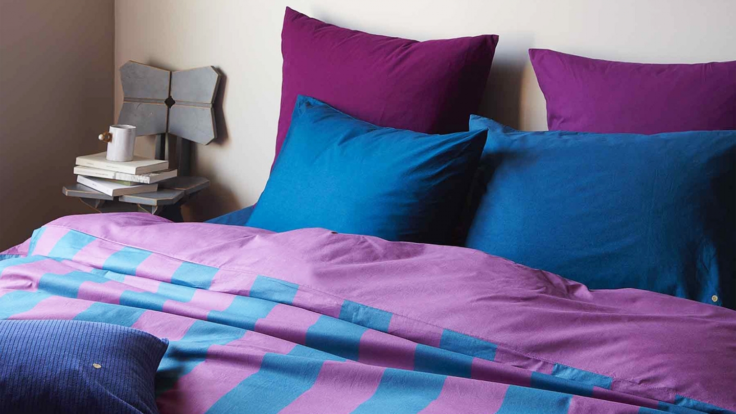 Housse de couette en coton bio rayée Violet/bleu 220 x 240 cm - Malo