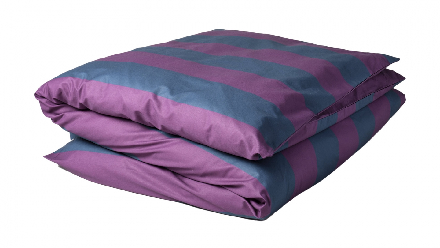 Housse de couette en coton bio rayée Violet/bleu 240 x 260 cm - Malo