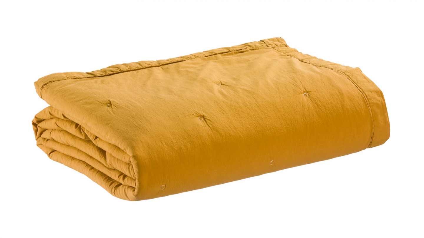 Jeté de lit en coton Jaune 180 x 260 cm - Tika Jeté de lit en coton Jaune 180 x 260 cm - Tika