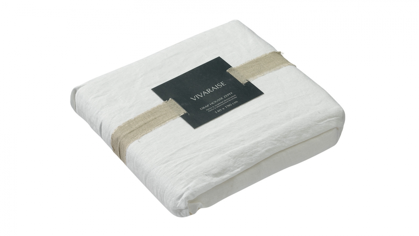 Drap housse en lin Blanc 140 x 190 x 30 cm - Zeff