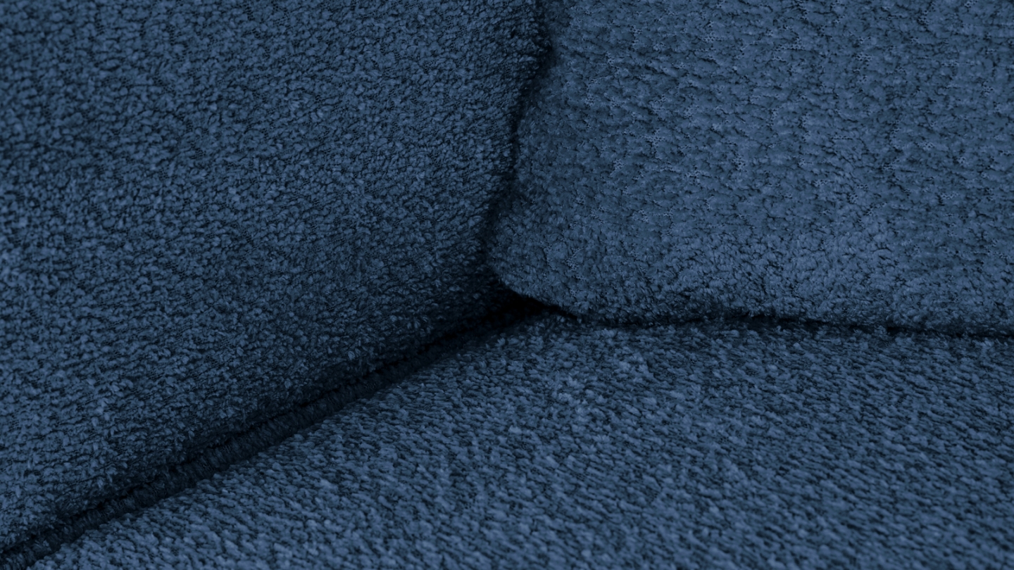 Canapé d'angle à droite convertible 3 places en tissu bouclé bleu foncé - Asti