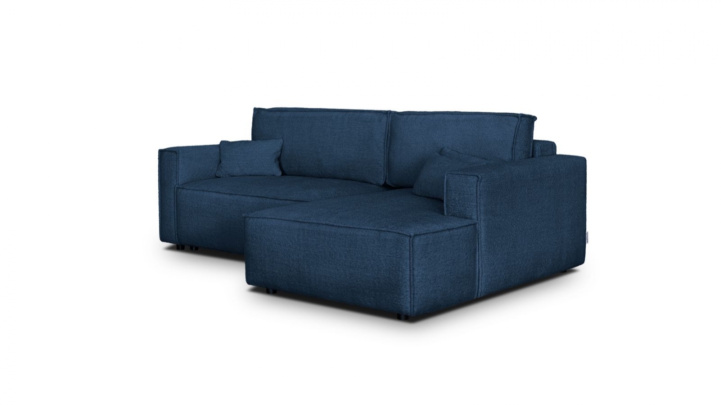Canapé d'angle à gauche convertible 3 places en tissu bouclé bleu foncé - Asti Canapé d'angle à gauche convertible 3 places en tissu bouclé bleu foncé - Asti