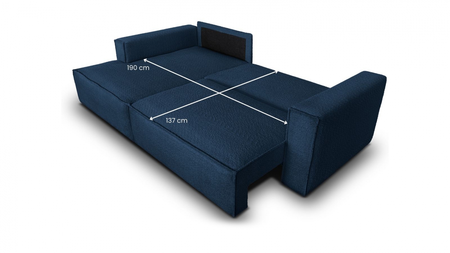 Canapé d'angle à gauche convertible 3 places en tissu bouclé bleu foncé - Asti Canapé d'angle à gauche convertible 3 places en tissu bouclé bleu foncé - Asti