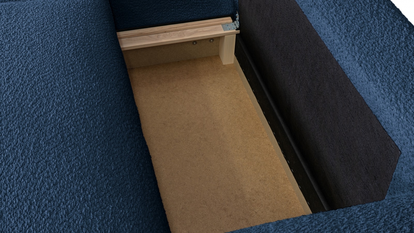 Canapé d'angle à gauche convertible 3 places en tissu bouclé bleu foncé - Asti Canapé d'angle à gauche convertible 3 places en tissu bouclé bleu foncé - Asti