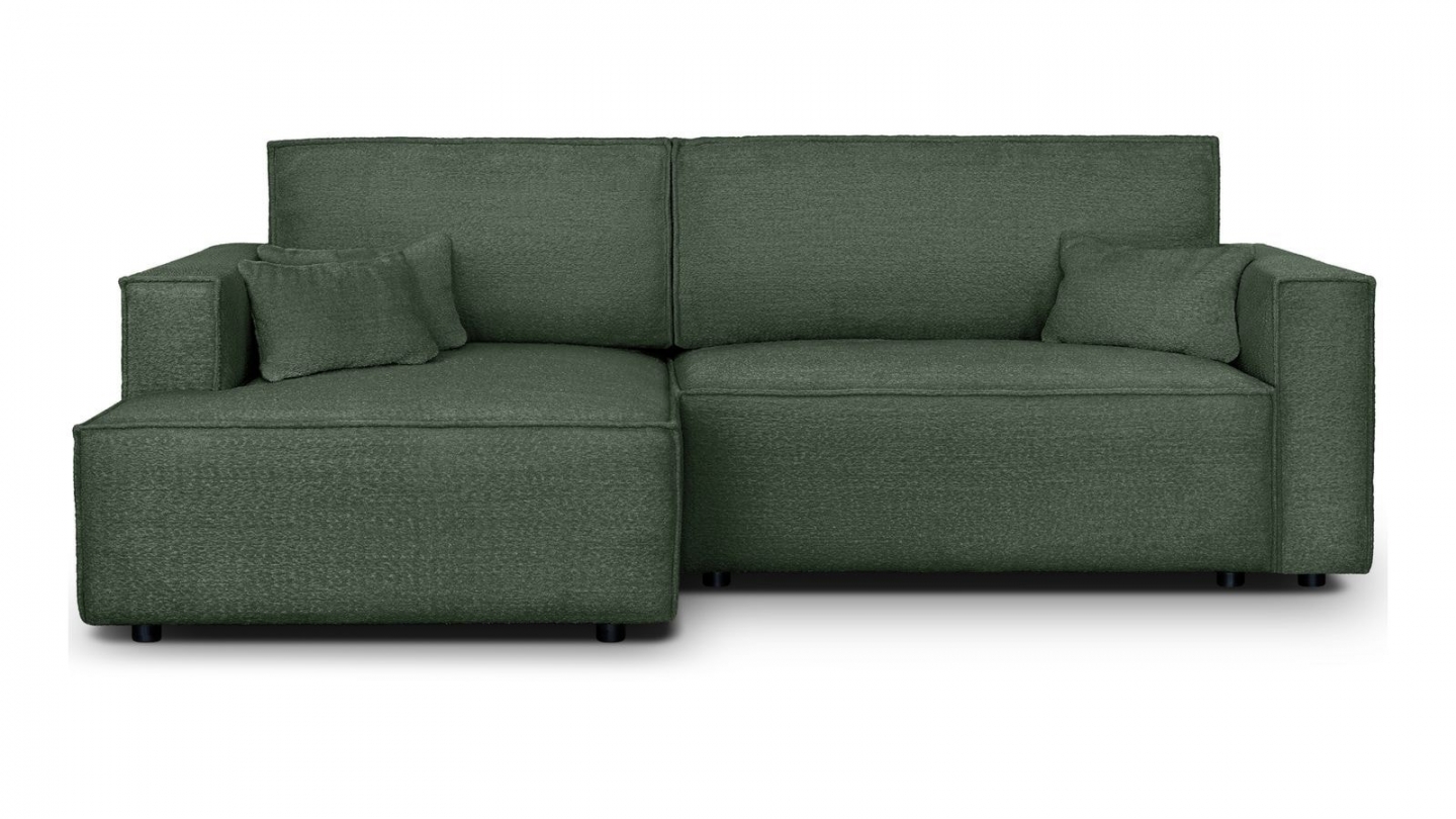 Canapé d'angle à gauche convertible 3 places en tissu bouclé vert foncé - Asti Canapé d'angle à gauche convertible 3 places en tissu bouclé vert foncé - Asti