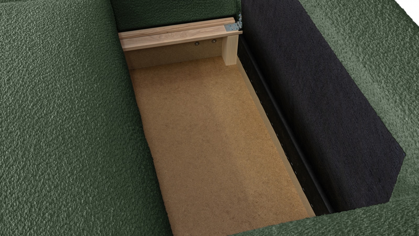 Canapé d'angle à gauche convertible 3 places en tissu bouclé vert foncé - Asti Canapé d'angle à gauche convertible 3 places en tissu bouclé vert foncé - Asti