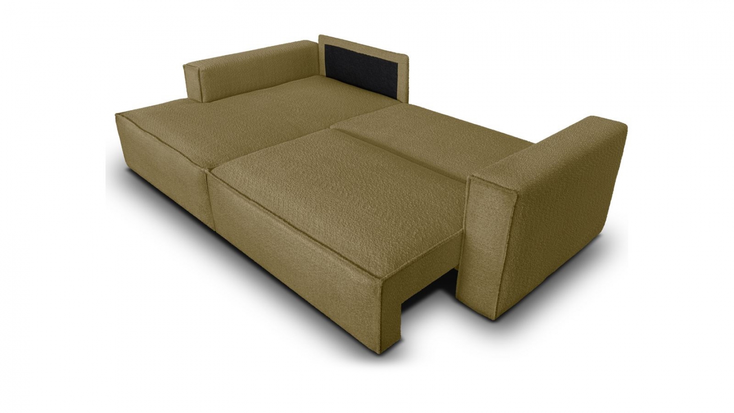 Canapé d'angle à gauche convertible 3 places en tissu bouclé jaune moutarde - Asti