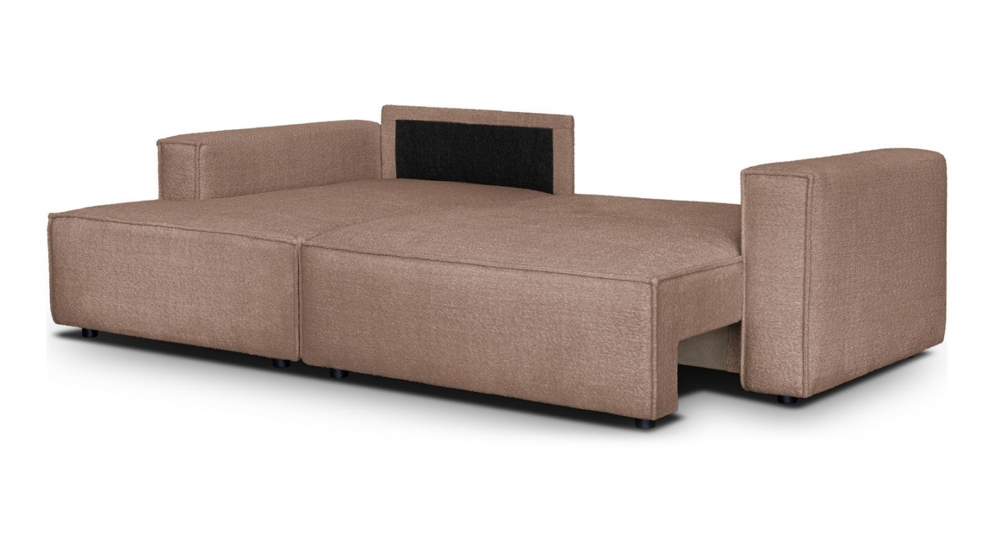 Canapé d'angle à gauche convertible 3 places en tissu bouclé rose poudré - Asti