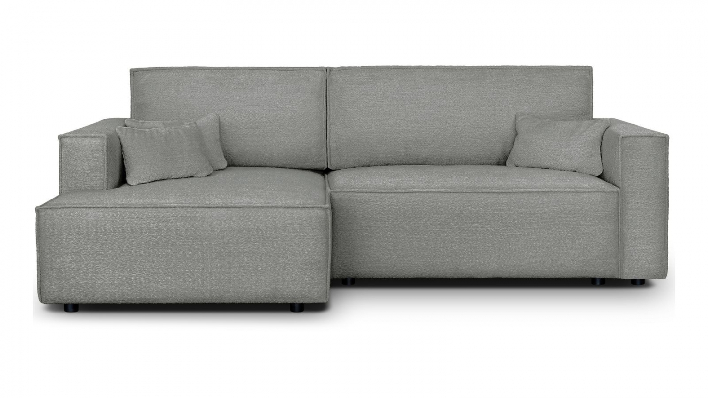 Canapé d'angle à gauche convertible 3 places en tissu bouclé gris clair - Asti