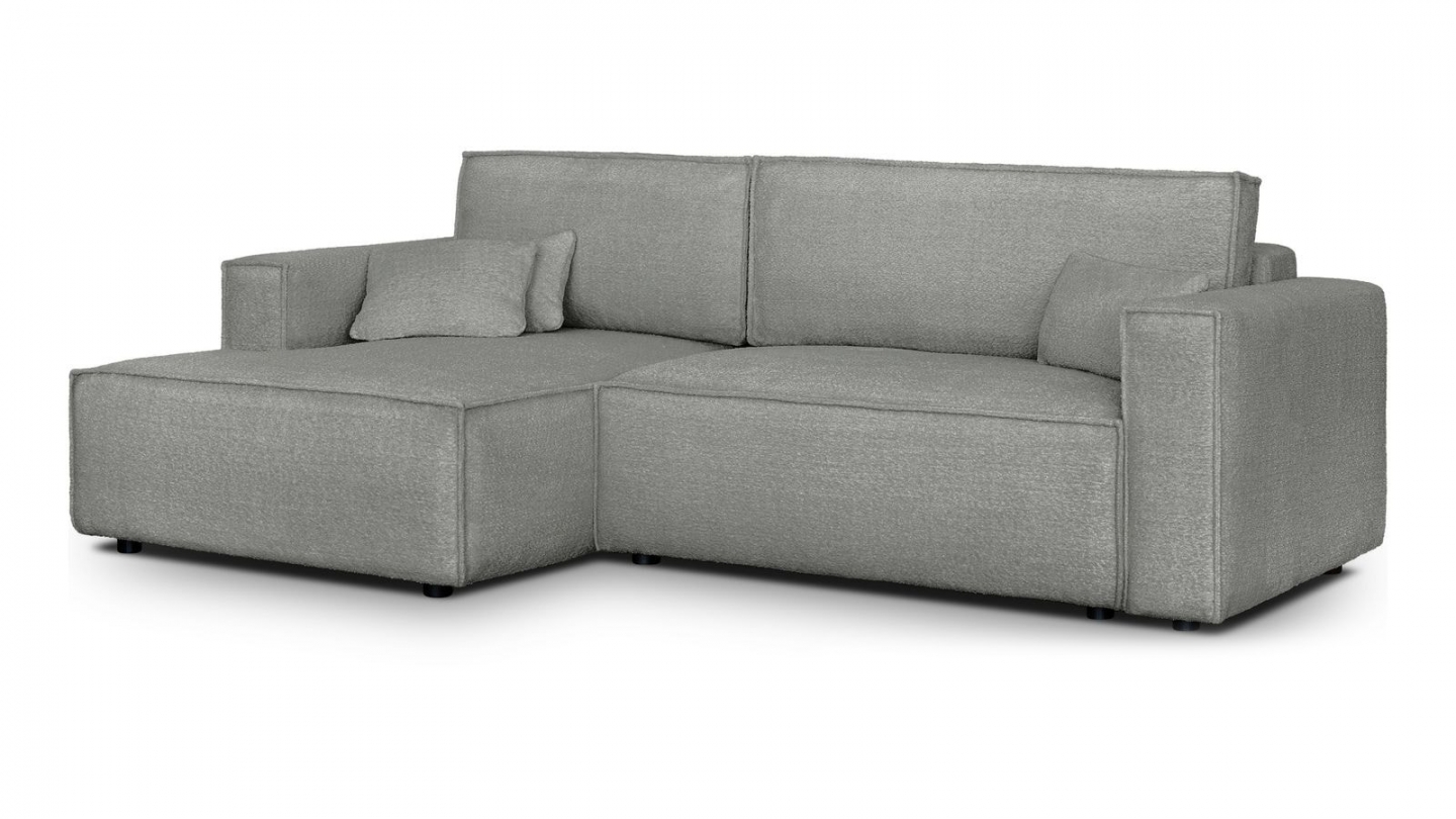 Canapé d'angle à gauche convertible 3 places en tissu bouclé gris clair - Asti