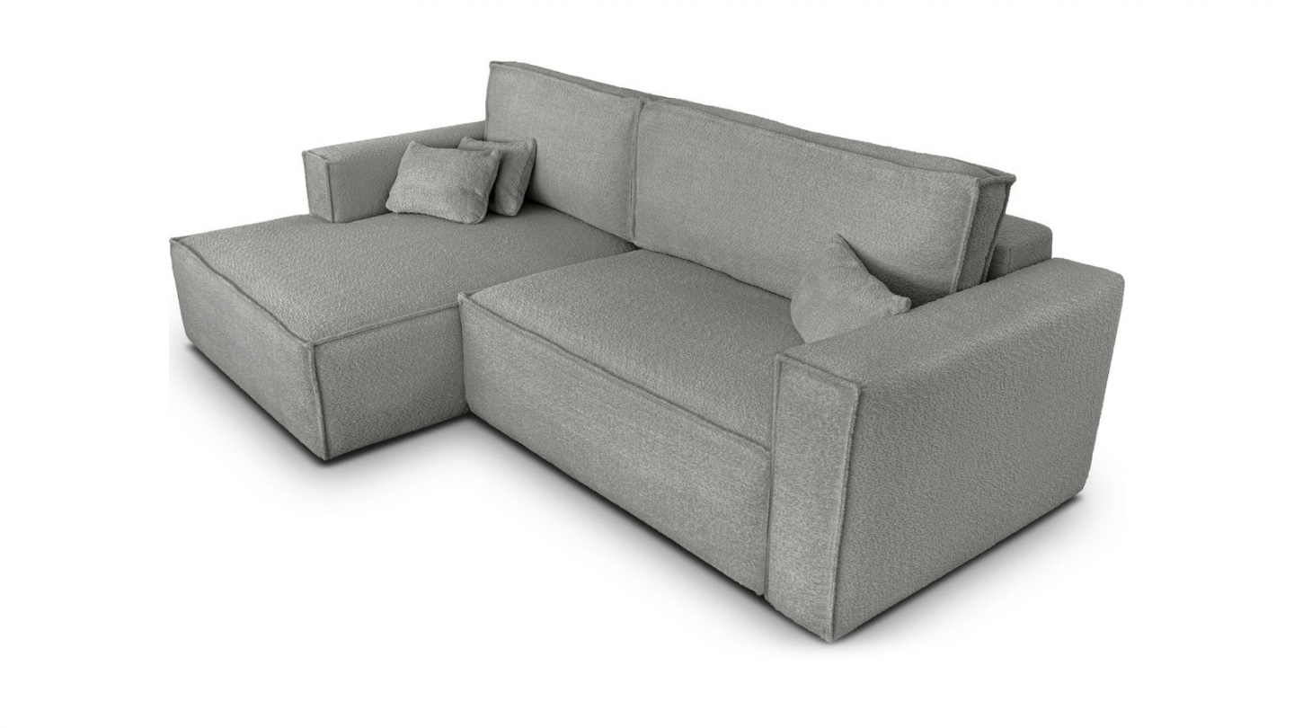 Canapé d'angle à gauche convertible 3 places en tissu bouclé gris clair - Asti