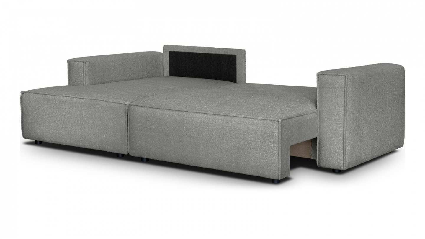 Canapé d'angle à gauche convertible 3 places en tissu bouclé gris clair - Asti