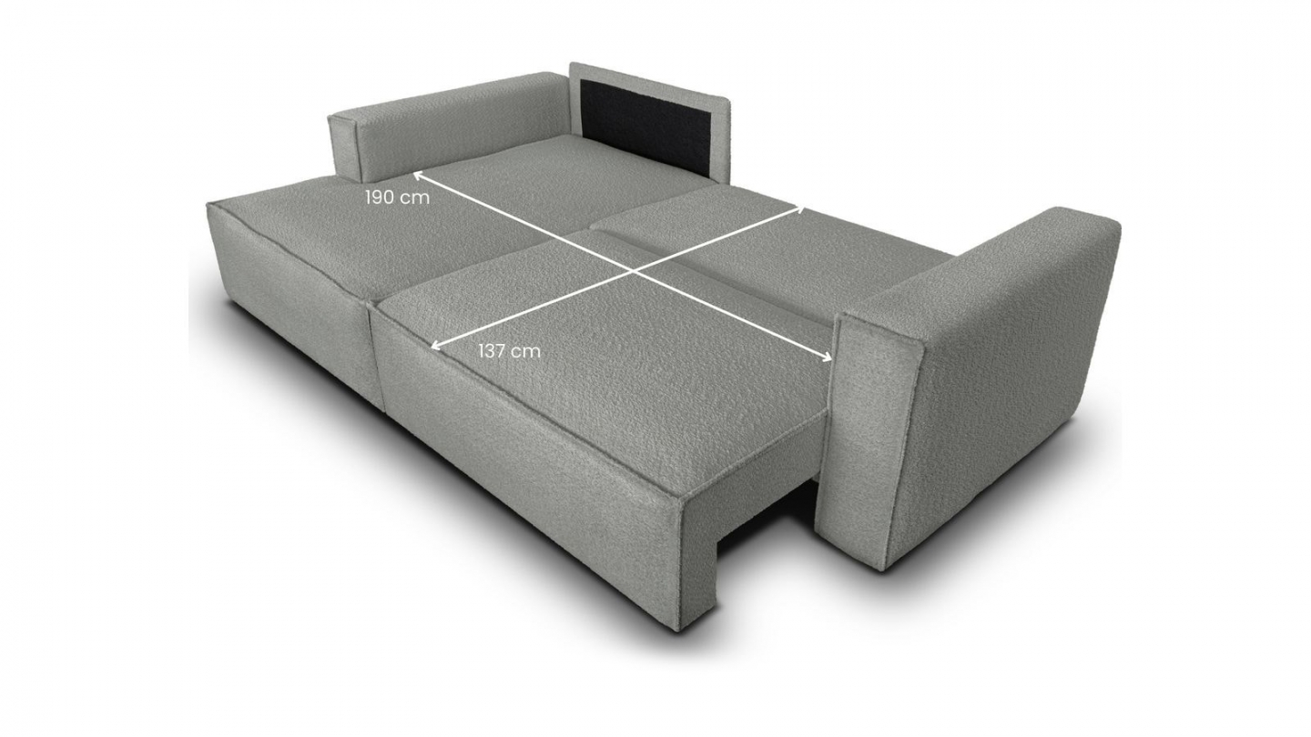 Canapé d'angle à gauche convertible 3 places en tissu bouclé gris clair - Asti