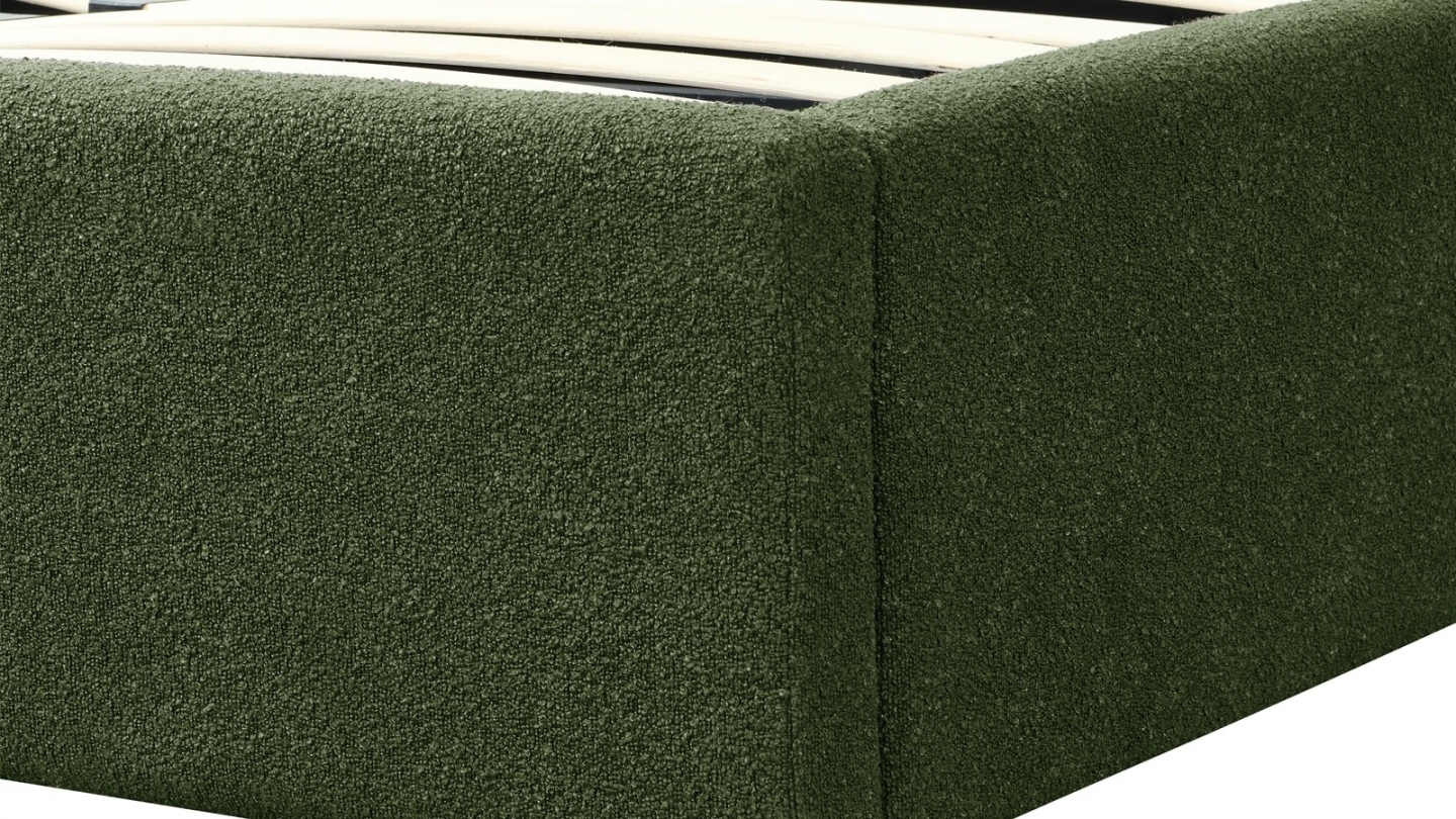Lit coffre adulte 160x200 cm avec sommier et tête de lit capitonnée en tissu bouclé vert - Lola