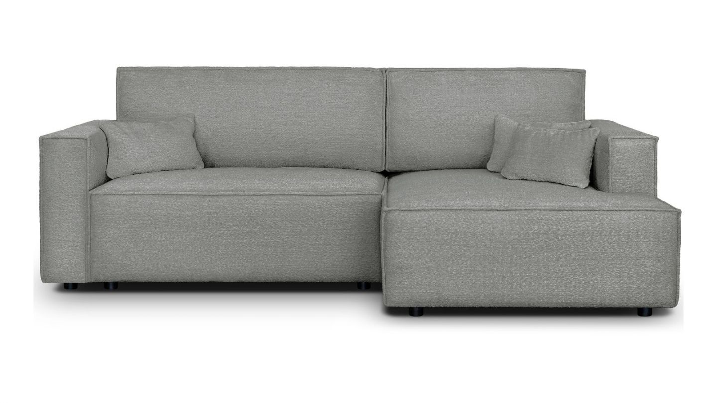 Canapé d'angle à droite convertible 3 places en tissu bouclé gris clair - Asti