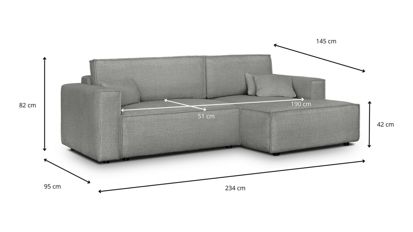 Canapé d'angle à droite convertible 3 places en tissu bouclé gris clair - Asti