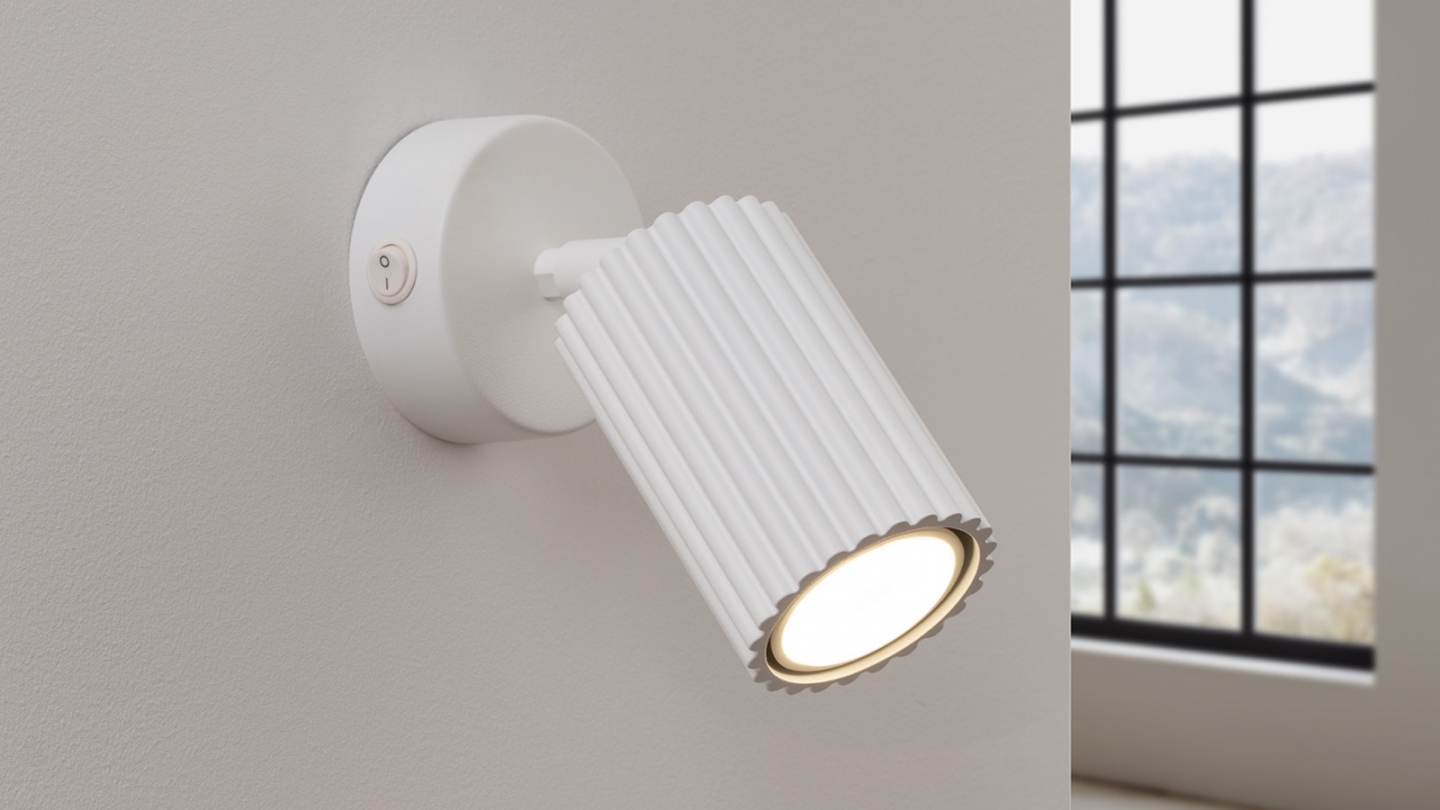 Applique en aluminium cannelé blanc avec interrupteur - Karbon