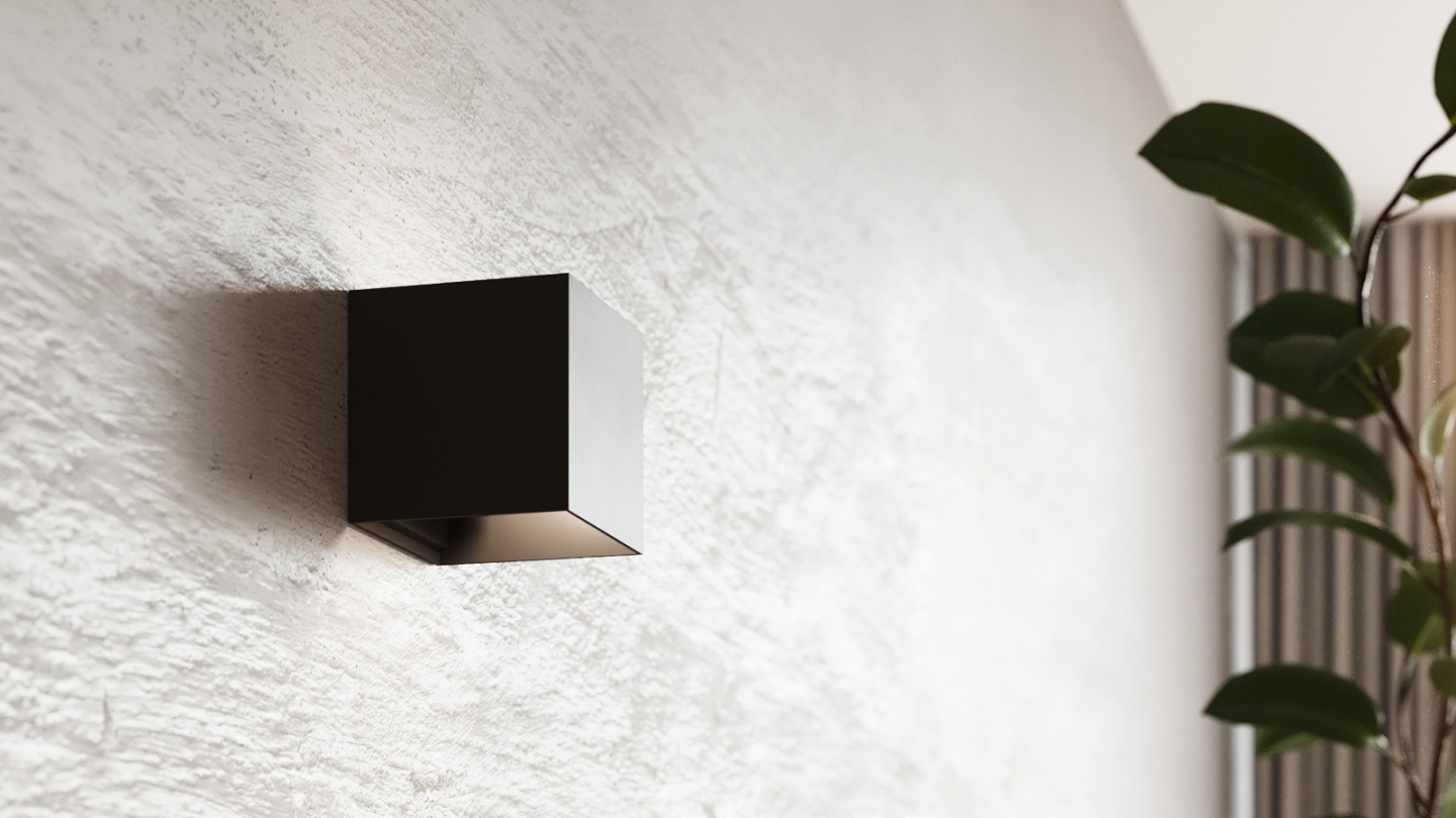 Applique cubique pour l'extérieur en aluminium noir - Luca