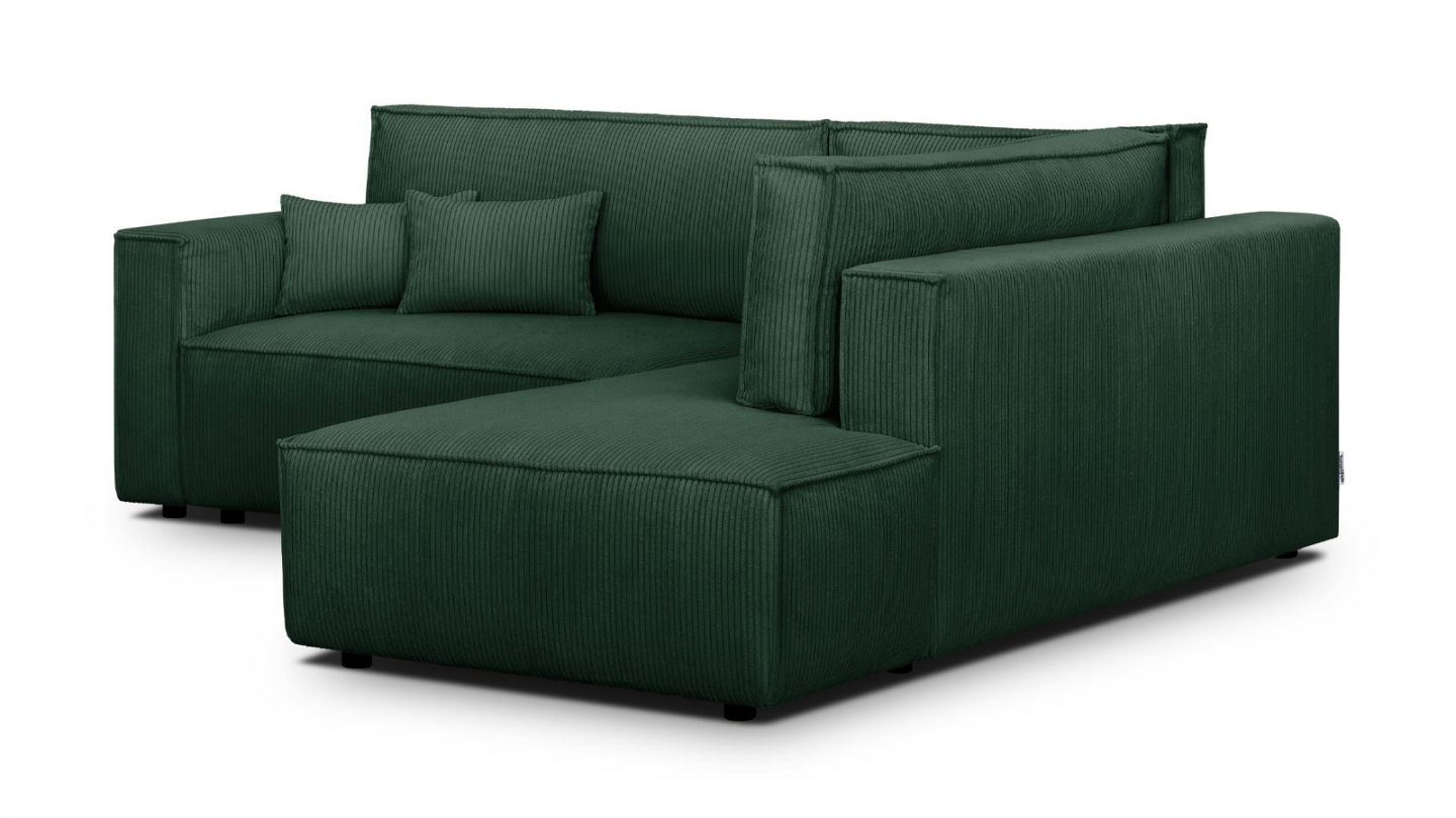 Canapé d'angle ouvert à droite convertible 3 places en velours côtelé vert - Emma Canapé d'angle ouvert à droite convertible 3 places en velours côtelé vert - Emma
