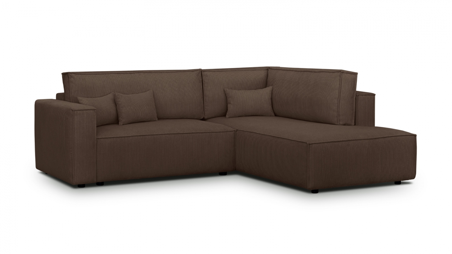 Canapé d'angle ouvert à droite convertible 3 places en velours côtelé moka - Emma Canapé d'angle ouvert à droite convertible 3 places en velours côtelé moka - Emma