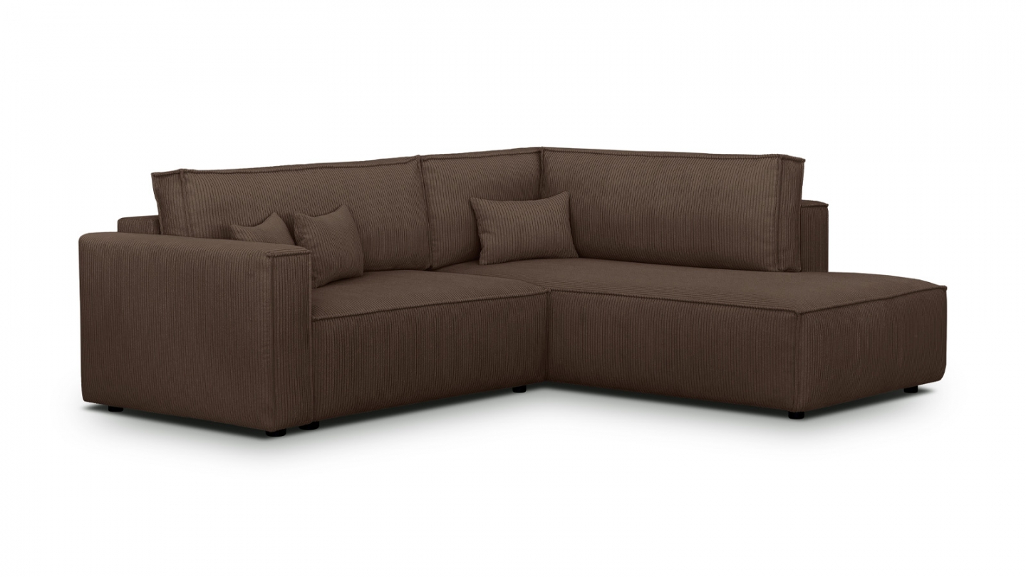 Canapé d'angle ouvert à droite convertible 3 places en velours côtelé moka - Emma Canapé d'angle ouvert à droite convertible 3 places en velours côtelé moka - Emma