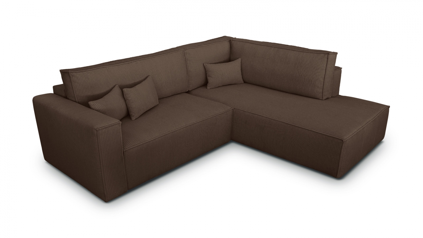 Canapé d'angle ouvert à droite convertible 3 places en velours côtelé moka - Emma Canapé d'angle ouvert à droite convertible 3 places en velours côtelé moka - Emma