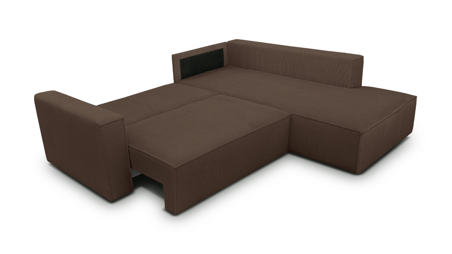 Canapé d'angle ouvert à droite convertible 3 places en velours côtelé moka - Emma Canapé d'angle ouvert à droite convertible 3 places en velours côtelé moka - Emma