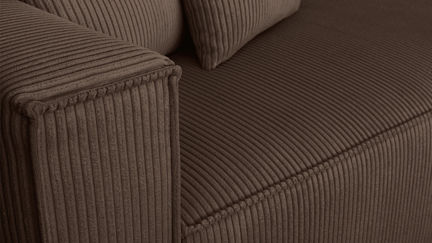 Canapé d'angle ouvert à droite convertible 3 places en velours côtelé moka - Emma Canapé d'angle ouvert à droite convertible 3 places en velours côtelé moka - Emma