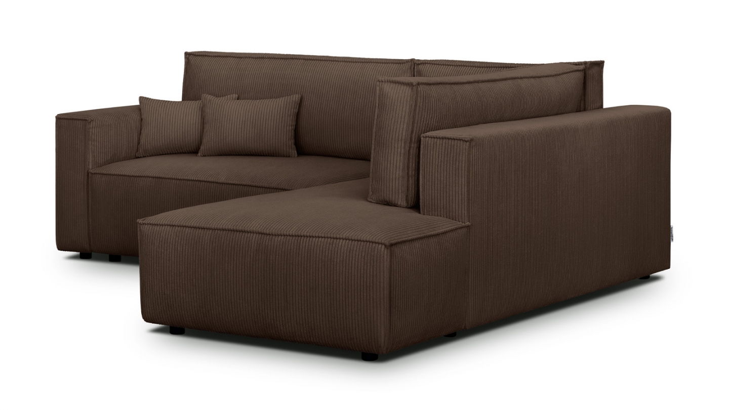 Canapé d'angle ouvert à droite convertible 3 places en velours côtelé moka - Emma Canapé d'angle ouvert à droite convertible 3 places en velours côtelé moka - Emma