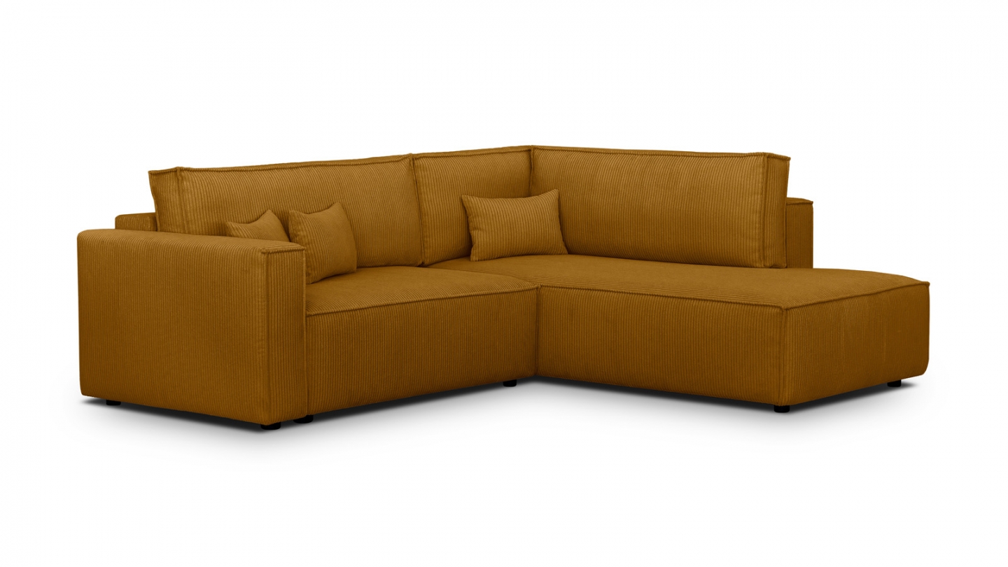 Canapé d'angle ouvert à droite convertible 3 places en velours côtelé jaune moutarde - Emma Canapé d'angle ouvert à droite convertible 3 places en velours côtelé jaune moutarde - Emma