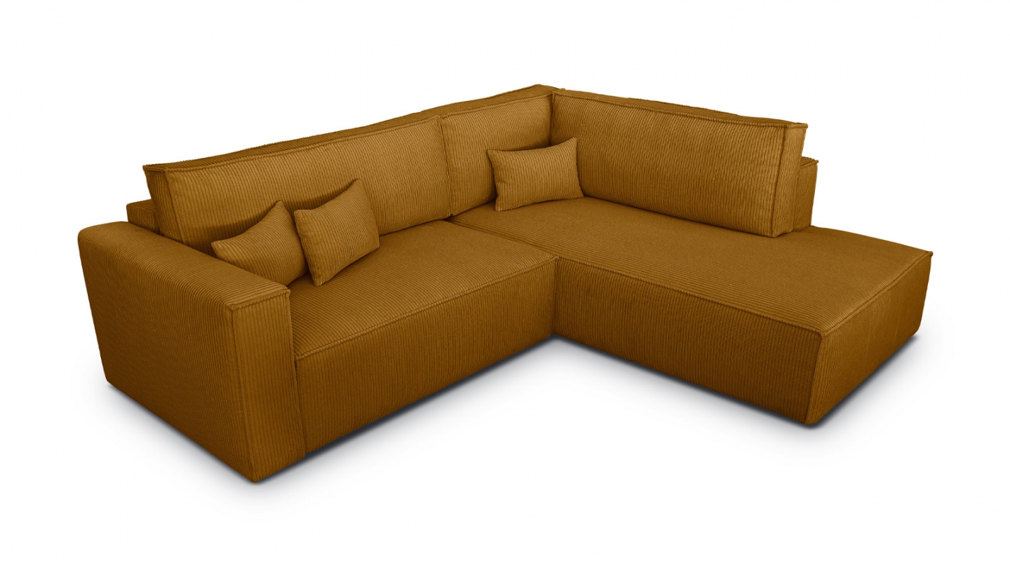 Canapé d'angle ouvert à droite convertible 3 places en velours côtelé jaune moutarde - Emma Canapé d'angle ouvert à droite convertible 3 places en velours côtelé jaune moutarde - Emma