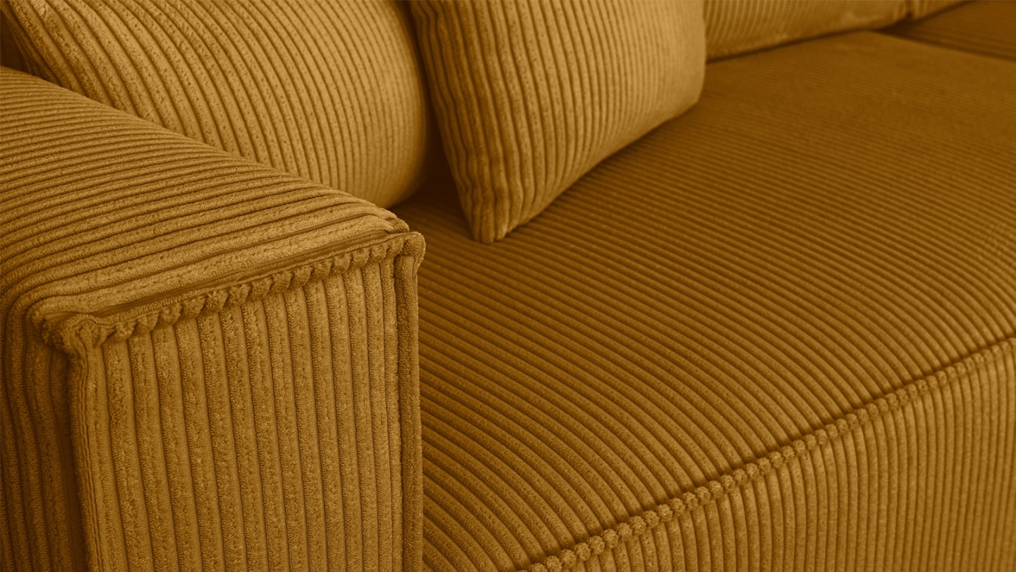 Canapé d'angle ouvert à droite convertible 3 places en velours côtelé jaune moutarde - Emma Canapé d'angle ouvert à droite convertible 3 places en velours côtelé jaune moutarde - Emma