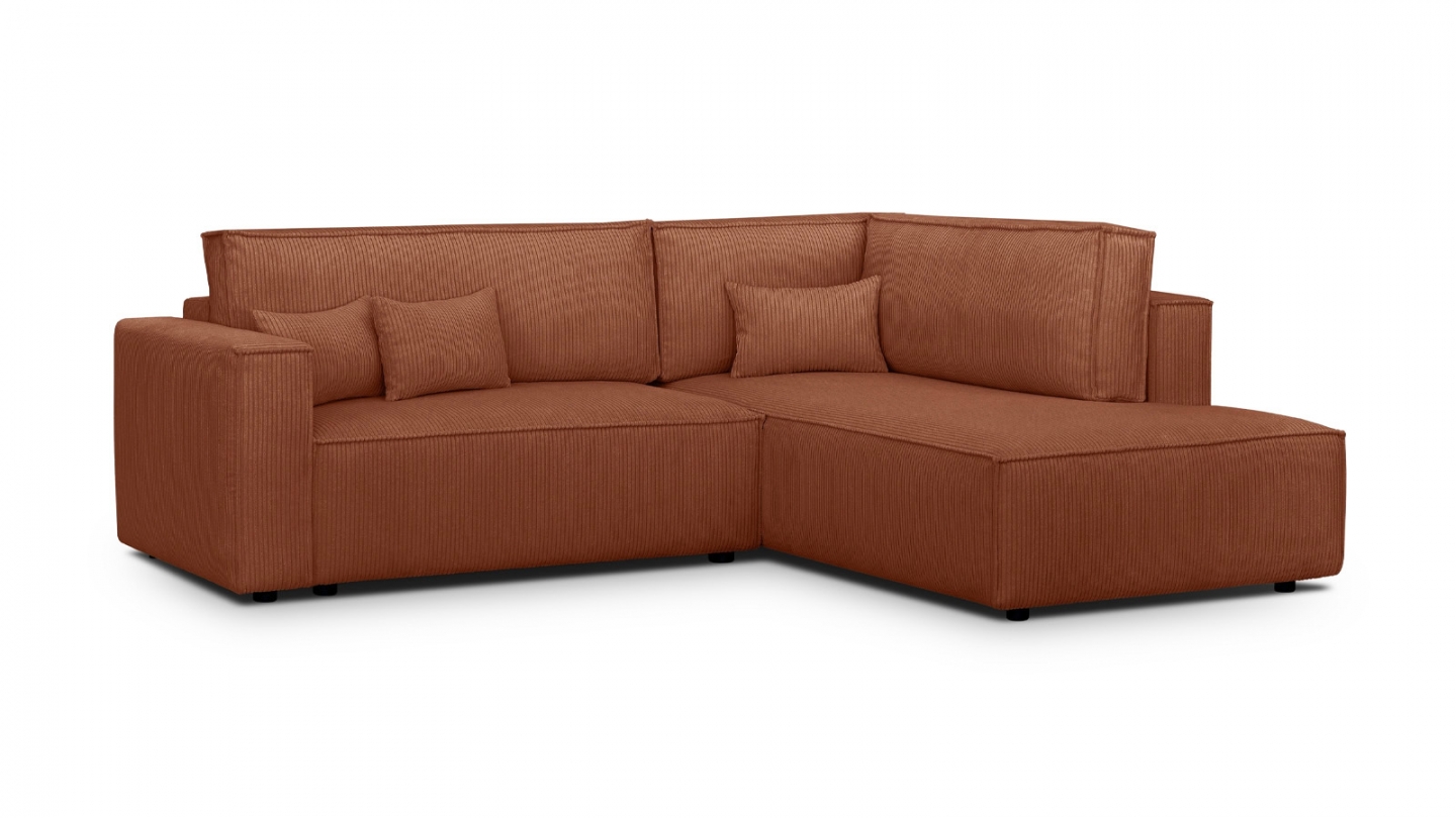 Canapé d'angle ouvert à droite convertible 3 places en velours côtelé rouille - Emma Canapé d'angle ouvert à droite convertible 3 places en velours côtelé rouille - Emma