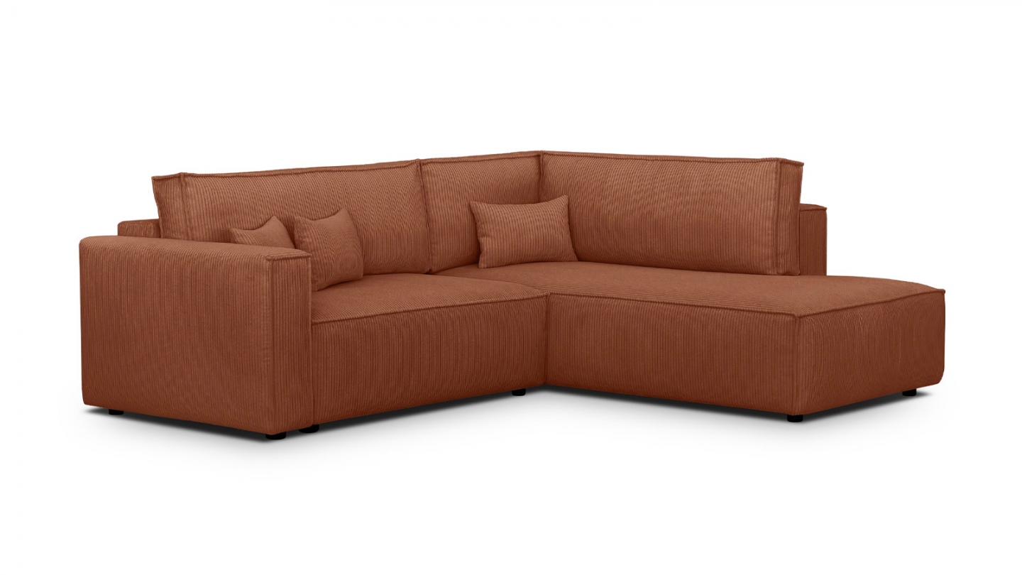 Canapé d'angle ouvert à droite convertible 3 places en velours côtelé rouille - Emma Canapé d'angle ouvert à droite convertible 3 places en velours côtelé rouille - Emma